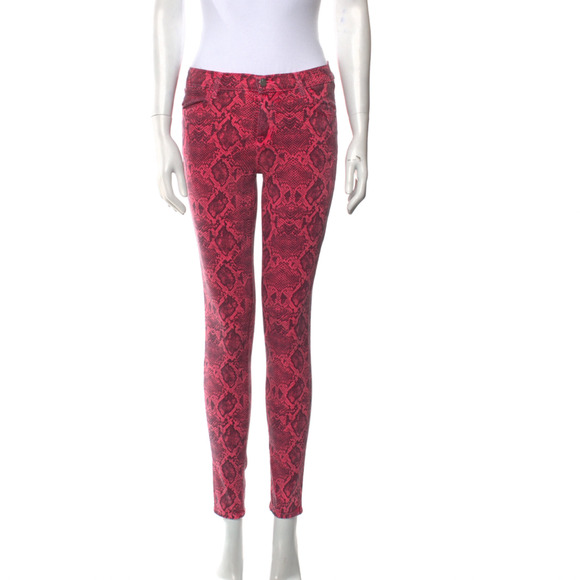J Brand Jean Women 26 Neon Pink Boa Photo Ready Mid Rise Skinny Animal Print NEW - Picture 16 of 16